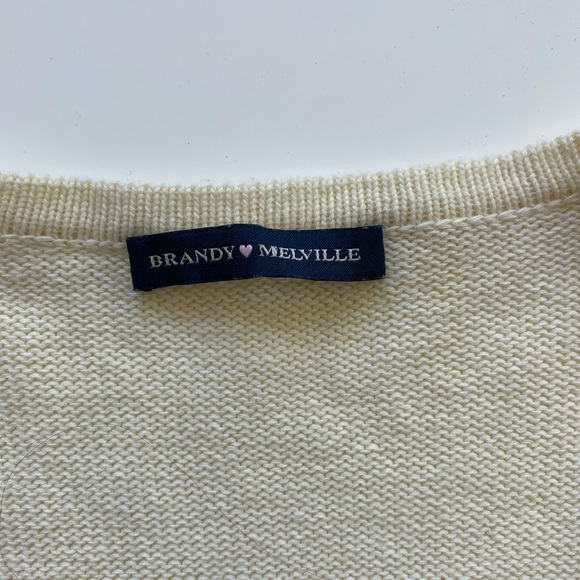 Brandy Melville Cream and Pink V-Neck Argyle Cardigan Sweater - Picture 5 of 5